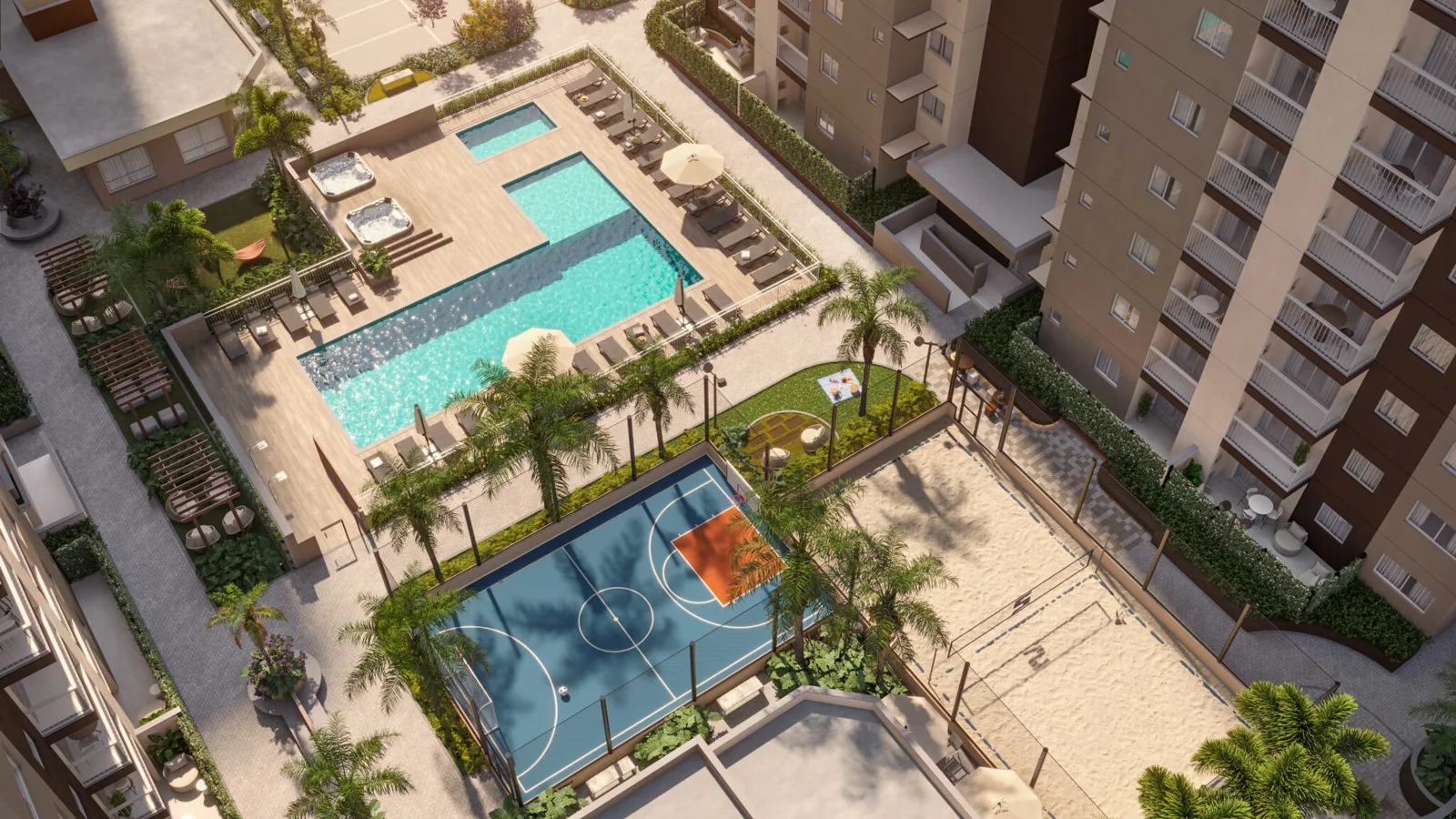Ayra Slim Residence — Quadra e piscinas